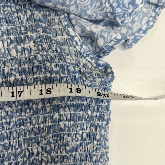 Blue Smocked Ruffle Neckline Shirred Blouse Size Large By Miss Selfie - Picture 7 of 10